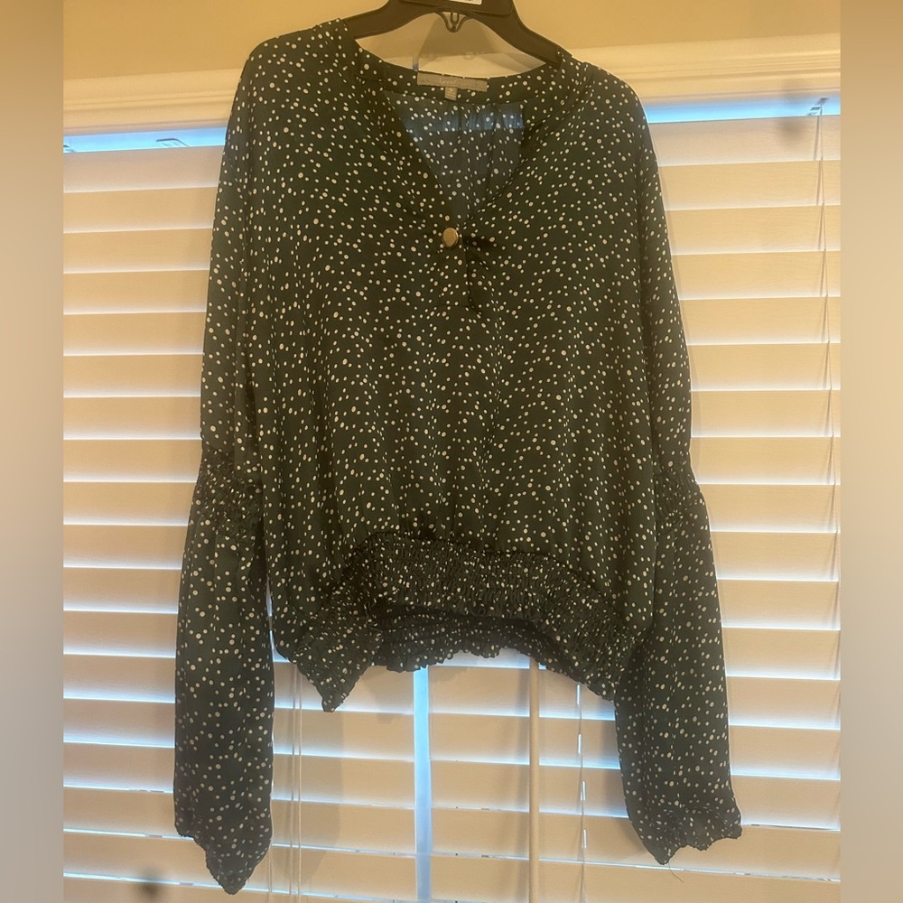 Sweet Rain Green Polka Dot Cropped Blouse